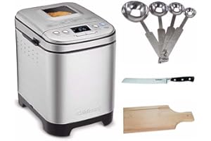 Cuisinart CBK-110 Programmable Compact Automatic Bread Maker Machine Bundle with Measuring Spoon Set, Bread Board, and Bread Knife - Makes a variety of loaf sizes and gluten-free options (4 Items)
