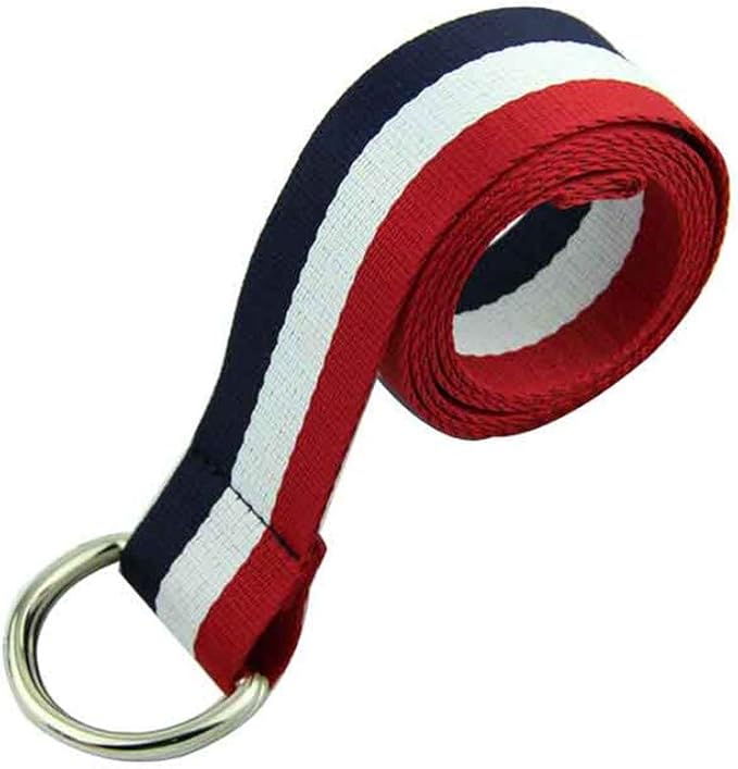 Double Loop Ring Buckle Belts Women Canvas Strap Female Red Striped