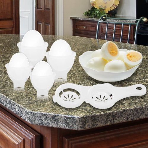 Eggies Plastic Egg Cooker Set of 4 with 2 Separators - Boil Eggs Without Shells.