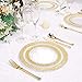 WDF 102pcs Gold Plastic Plates -Clear with Hammered Design Crystal Disposable Wedding Party Plates Include 51 Plastic Dinner 10.25inch/51 Salad/Dessert Plates 7.5inch