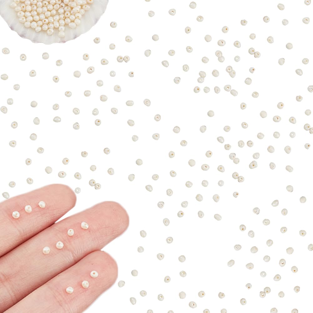 NBEADS About 140Pcs Mini Natural Cultured Freshwater Pearl Beads, 1.5~3mm Small Potato Shape White Freshwater Pearl Loose Round Pearl Charms Beads for Beading Bracelet Jewelry Making