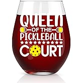 Perfectinsoy Queen Of The Pickleball Court Stemless Wine Glass, Cool Wine Glass for Pickleball Sport Lovers Players, Great Gifts for Women Colleagues Friends Mom Aunt Wife Sister Daughter Girlfriend