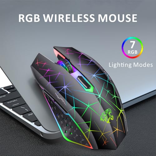 Uiosmuph V7 Wireless Mouse, 2.4G Silent Rechargeable Mouse Portable Mouse Ergonomic 2400DPI Gaming Mouse with Receiver, 6 Buttons for Laptop, PC, Computer, Chromebook, Notebook - Black