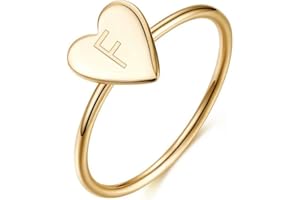 Memorjew 925 Sterling Silver Rings for Girls Women, Dainty Initial Heart Ring Stacking Ring for Women Girls Jewelry Gifts