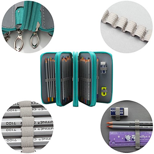 NIUTOP 72 PU Leder Buntstifte Federmäppchen Mit Reißverschluss Großer Kapazität Bleistiftkasten Stationary Pouch Makeup Case Kosmetiktasche (Grün)