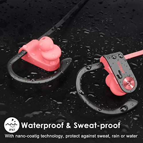 Bluetooth Headphones, Anbes Wireless Earbuds, IPX7 Waterproof Sports Earphones with Ear Hooks & Mic, HD Stereo in-Ear Headphones Gym Running Workout, 8 Hours Battery Noise Canceling Headsets