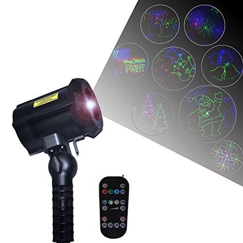 Poeland 18 Patterns Christmas Halloween Laser Lights Projector Blue Green Red 3 Color with Security Lock Remote Timer