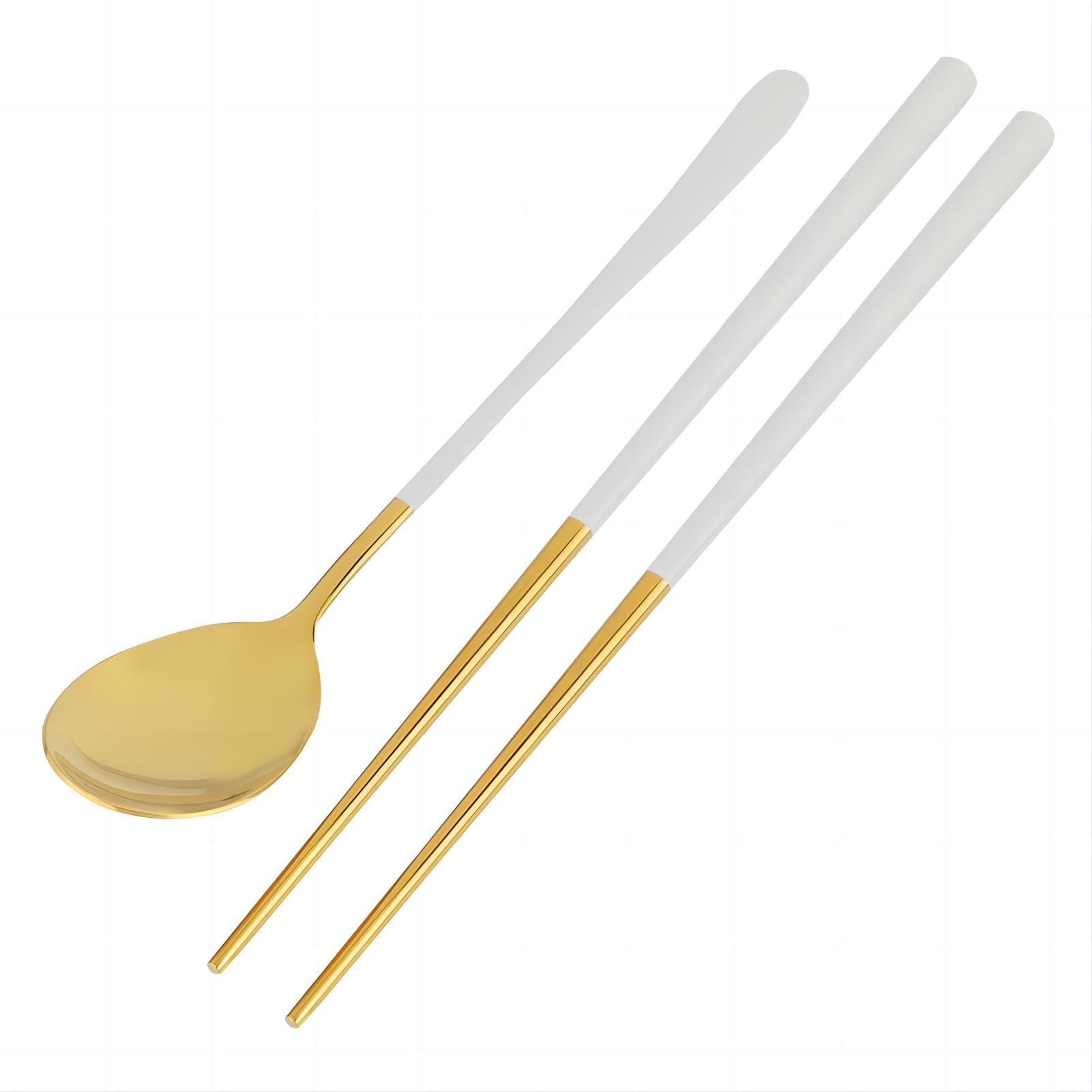 VIFERR Chopsticks Spoon Set Stainless Steel Reusable Chopsticks Spoons Travel Cutlery Set for Home Office Camping Travel (Silver + Golden)