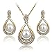 Long Way ®Gold/Silver Plated Water-drop Pendant Necklace Dangle Earrings Set Austrian Crystal Rhinestone Imitated Pearl Wedding Jewelry Sets For Women