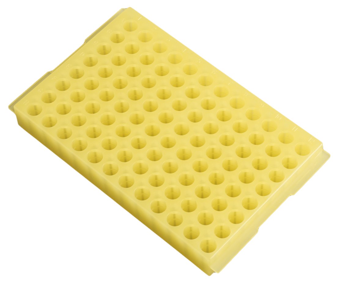 Camlab Plastics RTP/7110-96Y 96 Well Polypropylene Reversible Rack, Yellow