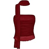 Milumia Women's Polka Dots Mesh Tube Tops Y2k Strapless Scarf Halter Top Going Out Clubbing Outfits