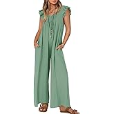 ZESICA Women's Summer Loose Jumpsuit Casual V Neck Sleeveless Oversized Wide Leg Pant Overalls Romper with Pockets