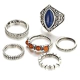 Rings Set;START 6PCS/Set Bohemian Turquoise Ring Vintage Silver Stack Above Knuckle Ring