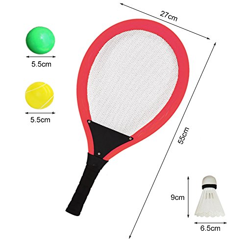 YIMORE-Raquetas-de-Tenis-Badminton-con-Bolas-Juguete-para-Ninos-3-en-1-Juego-de-Deporte-Playa-al-Aire-Libre-Rojo