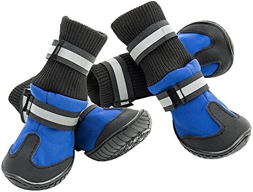 Windyus 4 PCS Dog Boots Water Resistant Pet Shoes Booties For Small Medium Large Dogs -Anti-Slip Long Snow Boots Warm Paw Protector For Puppy Cat