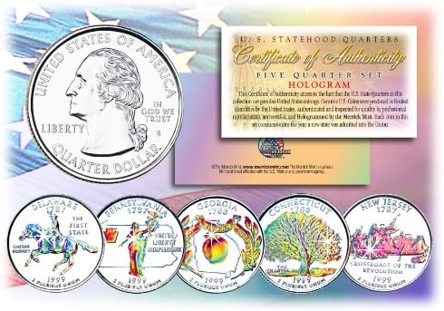 1999 US Statehood Quarters HOLOGRAM 5-Coin Complete Set w/Capsules & COA