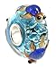 Blue Turtles on Aqua 3-D Glass Bead 925 Silver Single Core Charm Fits European Style Bracelets