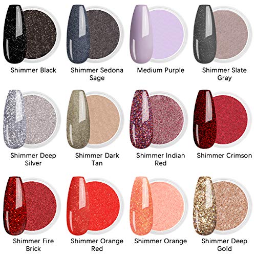 Lavender Violets Fast-Dry Dip-Powder-Nail-Kit 12 Colors Shimmer Red Black Gold Orange 0.5 oz/bot