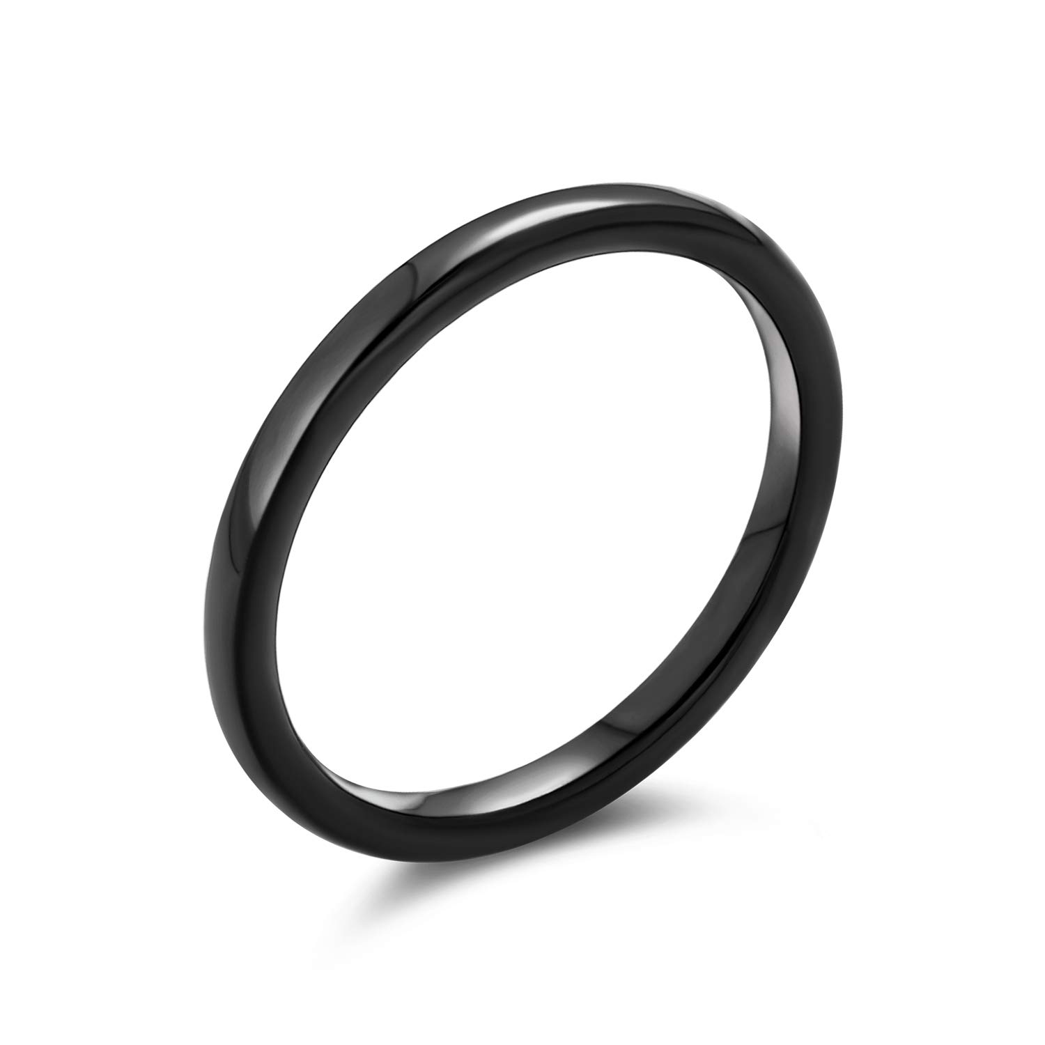 Bling Jewelry Thin Stackable Minimalist Simple Dome Black Couples Titanium Wedding Band Ring For Men For Women Comfort Fit 2MM