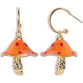 FUTIMELY Dainty Mushroom Shape Pendant Drop Dangle Earrings for Women,14K Gold Plated Fun Simulation Metal Enamel Mushroom Hoop Earrings Preppy Personalized Jewelry