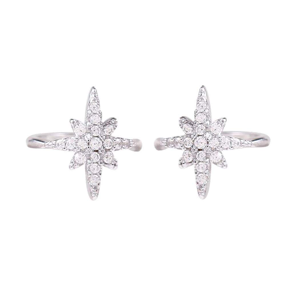 Huggie CZ Star Cuff Wrap Earrings for Women Girls S925 Sterling Silver Small Cute Snowflake Crystal Diamond Twinkle Galaxy Hoop Clip on Cartilage Non Piercing Jewelry Fashion Gifts Party Wedding