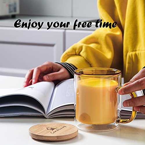 Farbe doppelwandige Gläser mit Griff und Deckel (275ml), Candiicap Thermogläser für Heißes & Kaltes Getränk, Kaffeegläser für Latte, Macchiato, Cappuccino, Cocktail, Tee