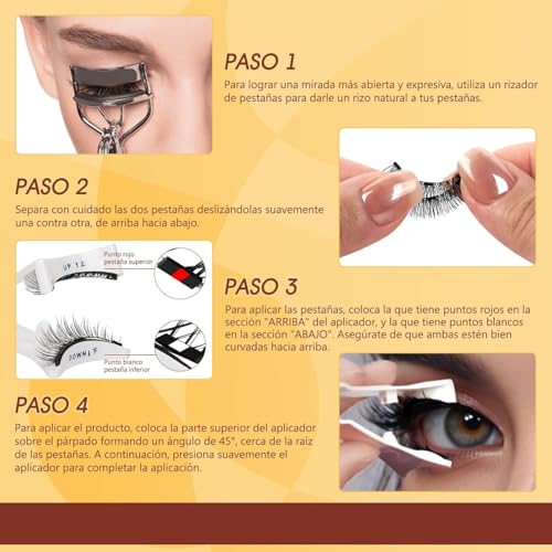 Pestañas magnéticas QUEWEL, 4 pares, reutilizables, con aplicador, sin pegamento, aspecto natural, fáciles de usar y quitar (MX-4-Pairs-CXJM-A01)