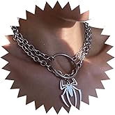 Vacaonio Gothic Layered Spider Choker Necklace Silver Paperclip Chain Necklace Halloween Spider Necklace Spiderman Spider Necklace O Ring Collar Necklace Circle Collar Necklace Jewelry for Women