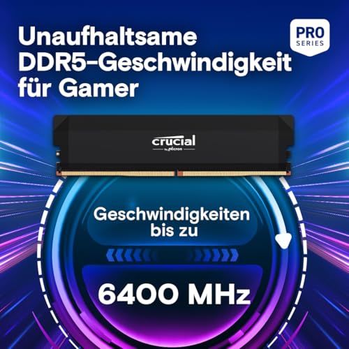 Crucial Pro DDR5 RAM 32GB Kit (2x16GB) 6400MHz CL38, Overclocking Gaming, Intel XMP 3.0 / AMD Expo, PC Computer Arbeitsspeicher, Schwarz - CP2K16G64C38U5B thumbnail 2