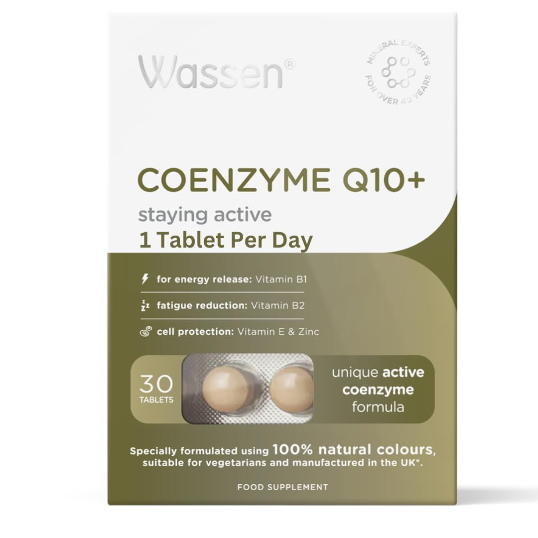 Wassen Coenzyme Q10 Supplements |30 Coenzyme Q10 Tablets | Active Coenzyme Q10 Formula |High in Zinc | Vitamins B1 & B2 For Energy Release & Fatigue Reduction | Heart Health Supplements | Q10 Coenzyme