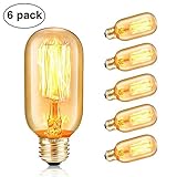 Edison Bulbs - Elfeland 40W Antique Vintage Light T45 - Classic Squirrel Cage Filament - Amber Glass - Dimmable - E26/E27 Medium Base - 6 Pack