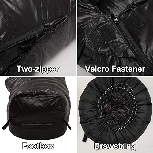 SOULOUT Down Sleeping Bag, 0°F - 20°-30°F 1500 Fill Power Cool Weather - Ultra Lightweight Portable Waterproof Mummy Sleeping Bag with Compression Sack for Adults Kids Camping Backpacking