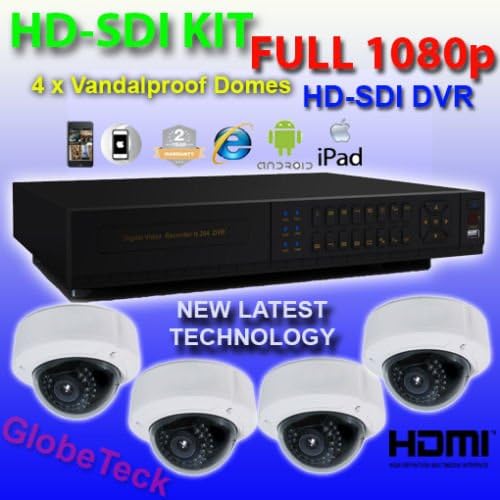 FULL 1080P HD-SDI 4 x VANDALPROOF IR DOME CCTV CAMERA KIT +4 CHANNEL NETWORK DVR