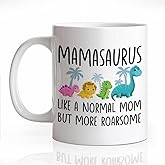 LAGZDFC Mamasaurus Like A Normal Mom But More Roarsome Ceramic Coffee Mug for Women Mom Mama, Appreciation Birthday Gifts for Aunt Grandma Mother, Funny 11oz Dinosaurs Mug, Mothers Day Gifts