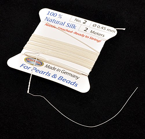 Bead Buddy 0.45mm White Silk Cord Thread With Attached Needle For Jewelry Making, 2m long