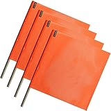 Vulcan Brands Bright Orange Safety Flag with Dowel for Oversized and Wide Loads (18'' x 18'' - Vinyl Coated Nylon Mesh Construction - 4 Pack)