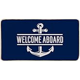 EXUQO Nautical Door Mat,Boat Mat,Welcome Mats for Floor,Anchor Decor,Welcome Aboard Navy Blue Door Mat,Lake House Front Door Porch Indoor Floor Mat,30x16 Inch