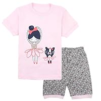ZFBOZS Pajamas for Girls Summer Shorts Clothes Pink Ballerina Sleepwear Children PJS Set Size 8