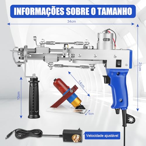 Arma de Tufos de Tapete, Kit Iniciante de Pistola de Tufos de Tapete com Aparador de Carpetes, kit de Tufos de Tapete de Pilha de Corte 2 em 1, Pistola Elétrica Rug Tufting Gun com Velocidade