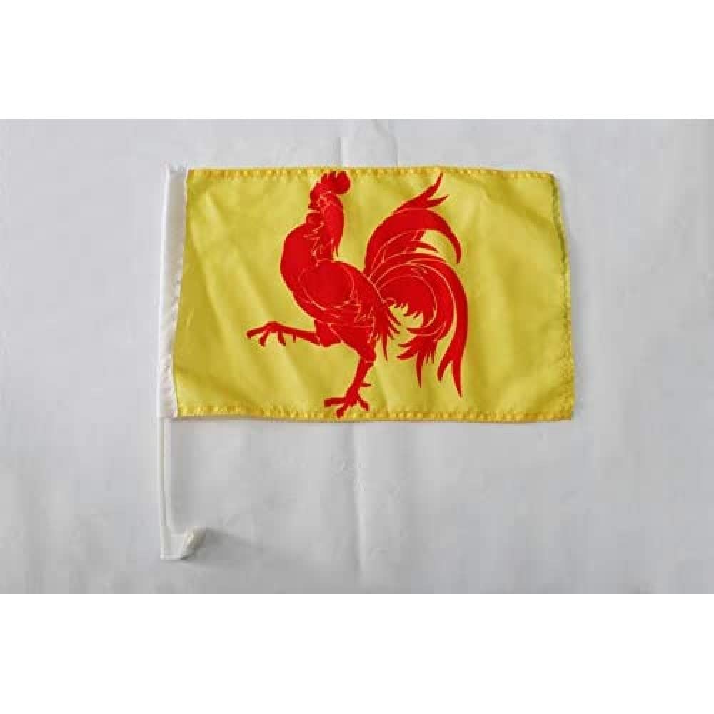 Wallonia Car Flag 18'' x 12'' - Belgium - Walloon Car flags 30 x 45cm - Banner 18x12 INCHES PLASTIC STICK - AZ FLAG