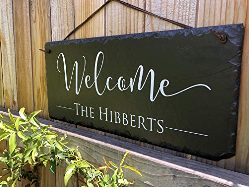 Sassy Squirrel Welcome Guests with This Beautifully Handcrafted and Customizable Slate Home Name Plaque Personalized House Sign with and Hardware. Improve The Curb Appeal of Your Property (12"x6")