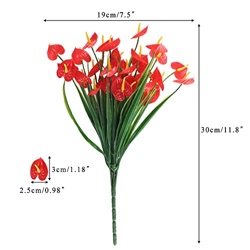 Nahuaa 4PCS Artificial Anthurium Flowers Fake Greenery Plants Faux Plastic Wheat Grass Shrubs Table Centerpieces Arrangements Home Kitchen Office Indoor Outdoor Spring Decorations Red