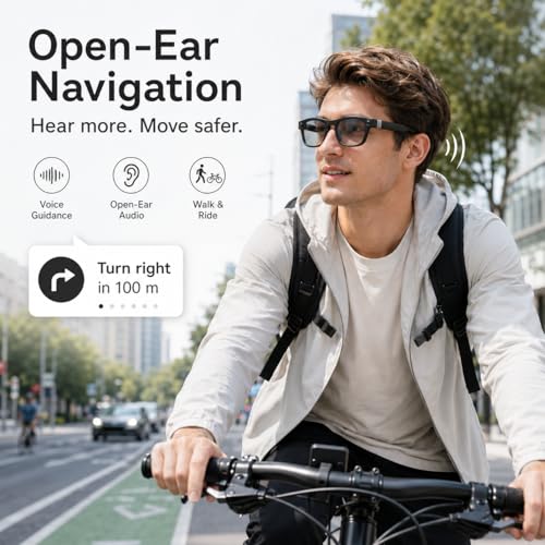 TEFIRE AI Wearable Smart Glasses, 135-Language Translator Sunglasses with Voice Assistant, Open-Ear Audio, Auto-Tint UV Lenses, 8MP Visual Capture for Travel and Work