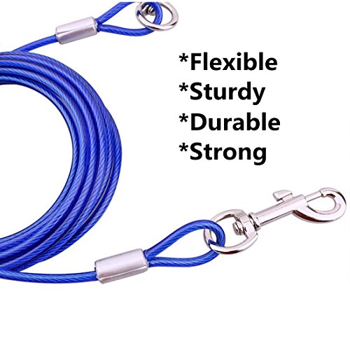 Dog Leashes, Petforu Pet Tie-out Cable Steel Wire Rope with Dual Heads Metal Hooks [3M /10Feet]