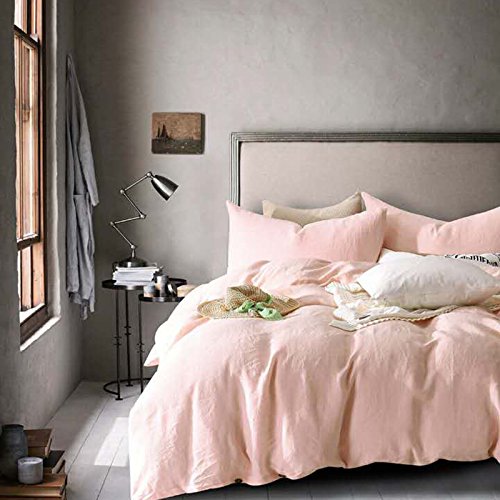 Merryfeel 100% Linen Duvet Cover Set - King - Light Pink - Thumbnail 7