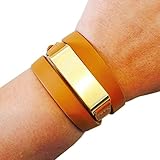 Fitbit Bracelet for FitBit Flex Fitness Trackers - The KATE Brushed Metal and Premium Vegan Leather Buckle Fitbit Bracelet - Alternative to Tory Burch Fitbit (Tan and Gold, S/M)