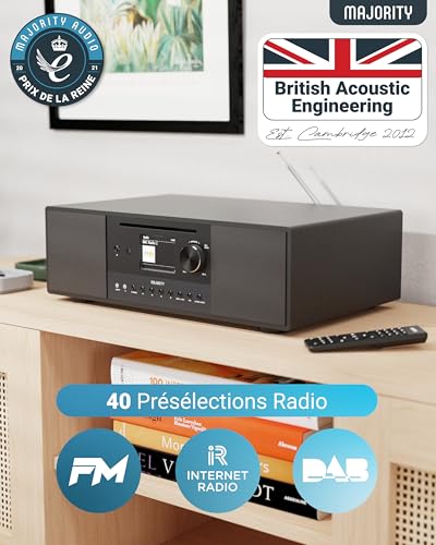 Internet Radio, CD Player, FM Dab+ Radio and Powerful Subwoofer | 2.1 120W Stereo System | Bluetooth Enabled | Spotify Connect and Podcasts | MAJORITY Quadriga