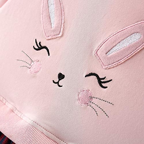 Kehen Kid Toddler Girl Dress Plaid Print Rabbit Skirt Long Sleeve Spliced Dress Spring Easter Oufit Pink 2-3T - Thumbnail 2