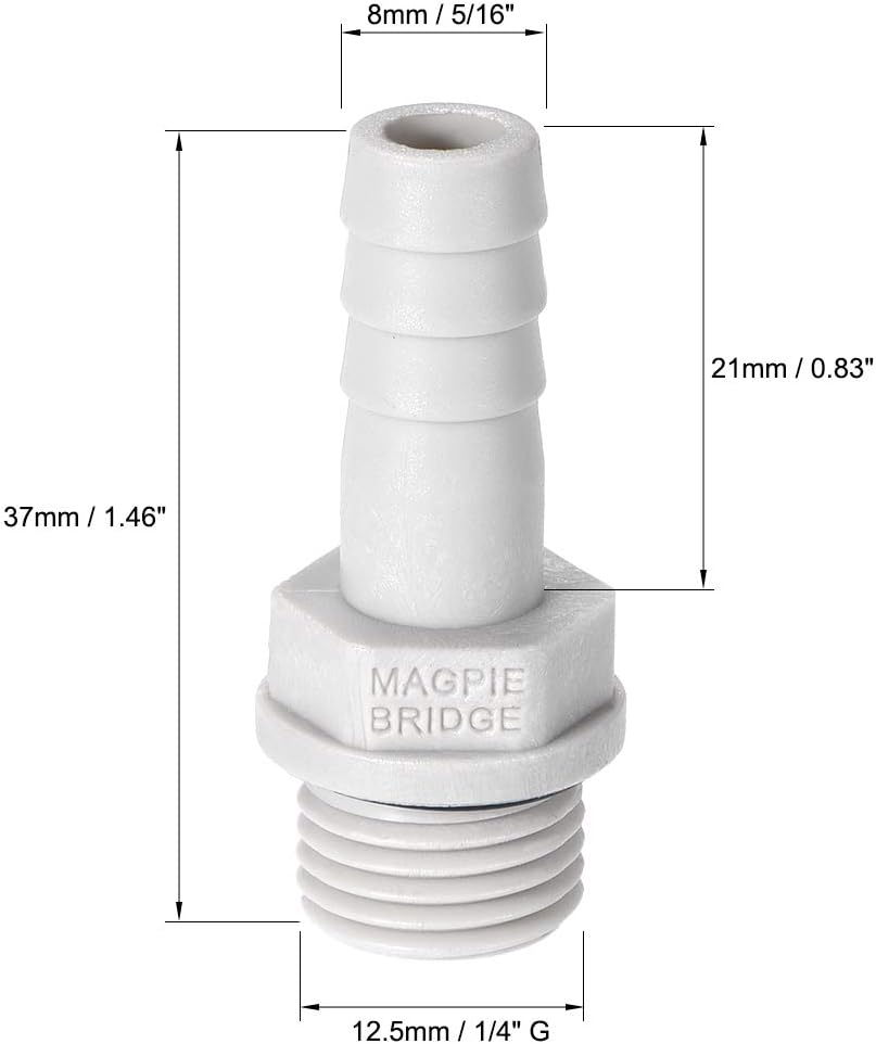 sourcing map PVC Barb Hose Fitting Connector Adapter 8mm or 5/16" Barbed x 1/4" G Male Pipe 6pcs, Grey, 5/16" x G1/4 - Image 3