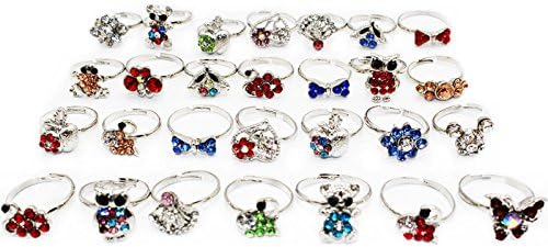 Yaobabymu 20PCS Children Kids Girls Rings Mixed Cartoon Animals Crystal Adjustable Cute Party Rings Jewelry